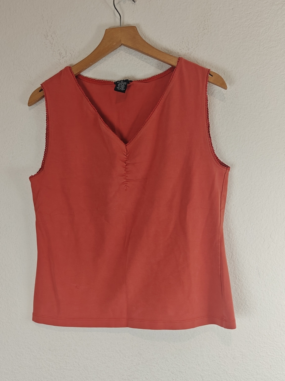 Vintage Gap Coral Ruched Lace Trim Stretch Tank Top Y2K Fitted V-Neck XL